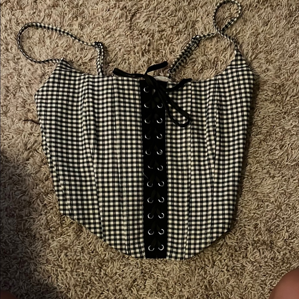 Garage Black and White Gingham Corset Top